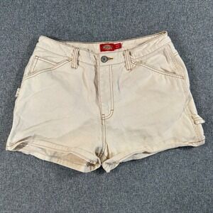Dickies Girl Carpenter Shorts Cream White Denim Workwear Y2K Size 5/27 J6026TW